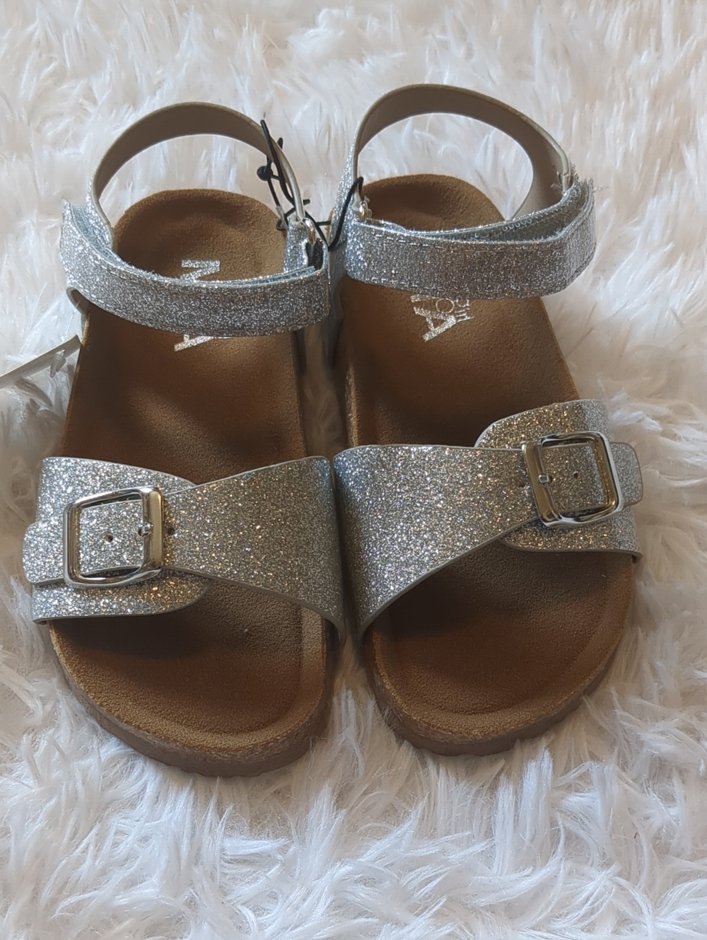 Mia Girl Glitter Double-Buckle Sandals in Silver Sparkle Toddler 9 NWT